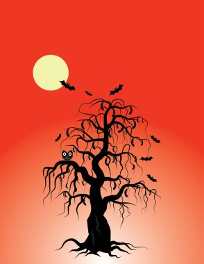 Cadılar Bayramı ağaca yarasalar ve baykuş