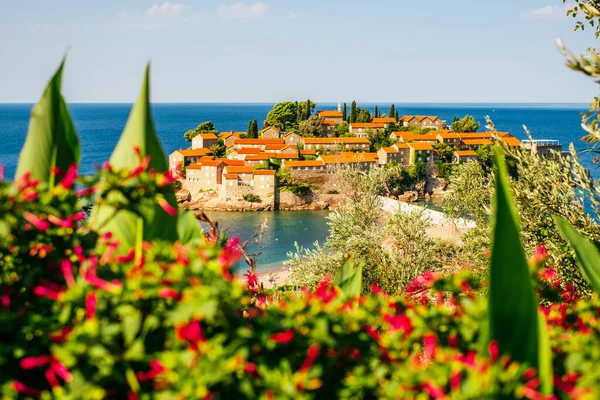 Increíble Panorama Del Islote Destino Más Icónico Montenegro Sveti Stefan — Foto de Stock