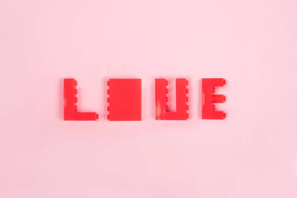 День Святого Валентина Любов Зробленою Блоків Леґо Ізольованих Рожевому Фоні — стокове фото