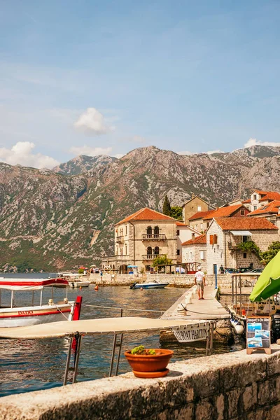 Perast Montenegró Szeptember 2021 Gyönyörű Panoráma Középkori Perast Óváros Stock Kép