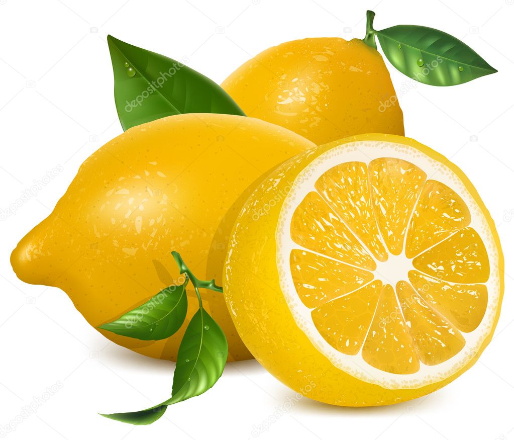Fresh lemons with leaves