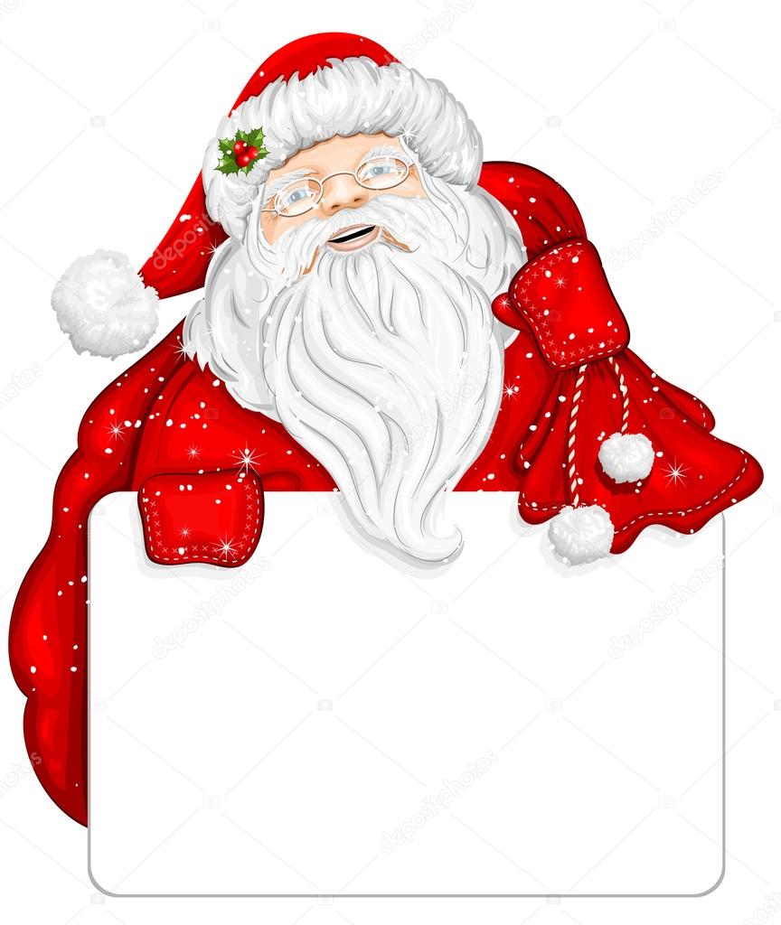 Santa Claus holds banner for text