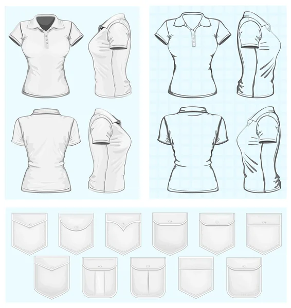 Modelos de design de camisa de pólo feminino — Vetor de Stock