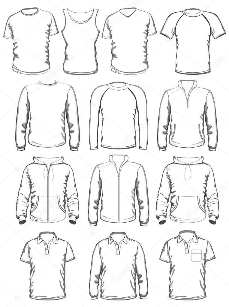 Collection of men clothes outline templates