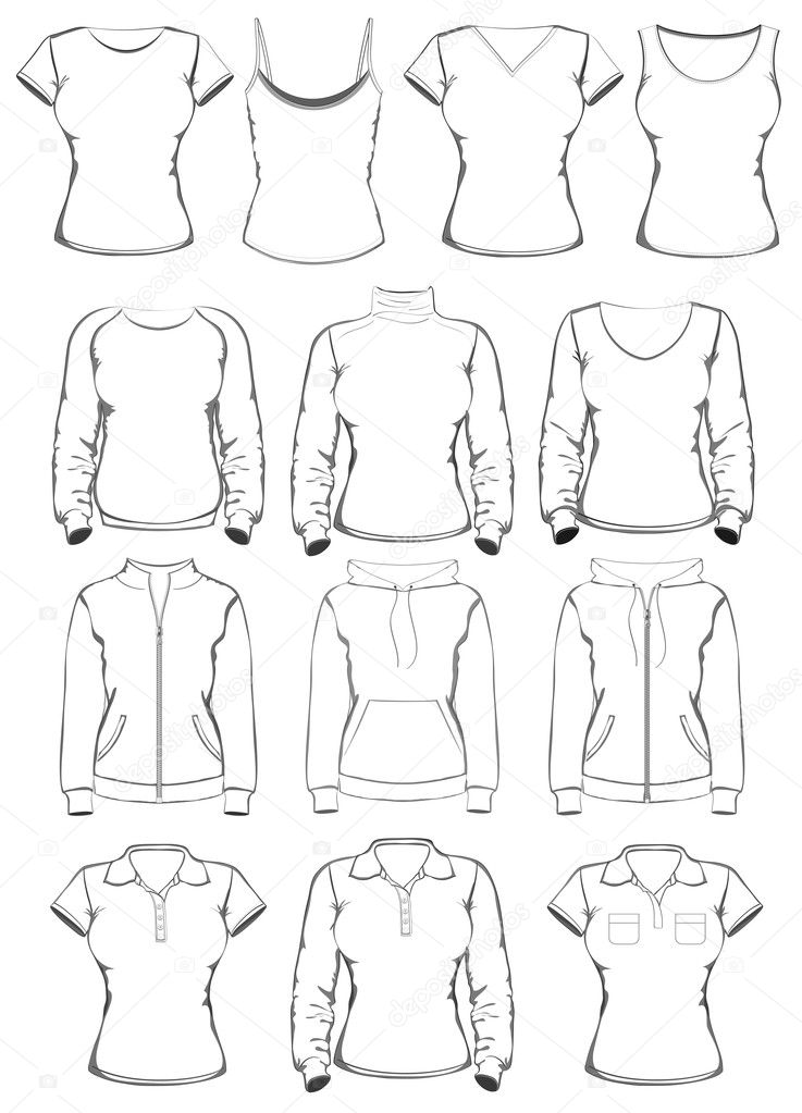 Collection of women clothes outline templates