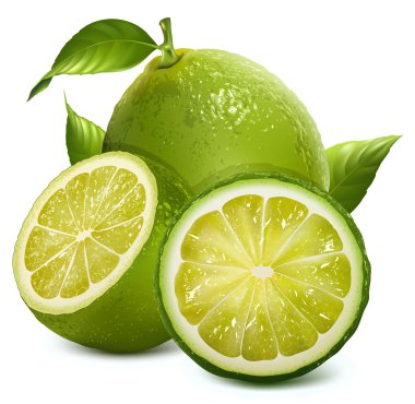 Fresh limes with leaves clipart