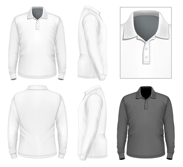 Erkekler uzun kollu polo gömlek tasarım şablonu — Stok Vektör