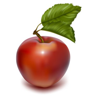 Olgun Kırmızı elma yeşil yaprakları ile.