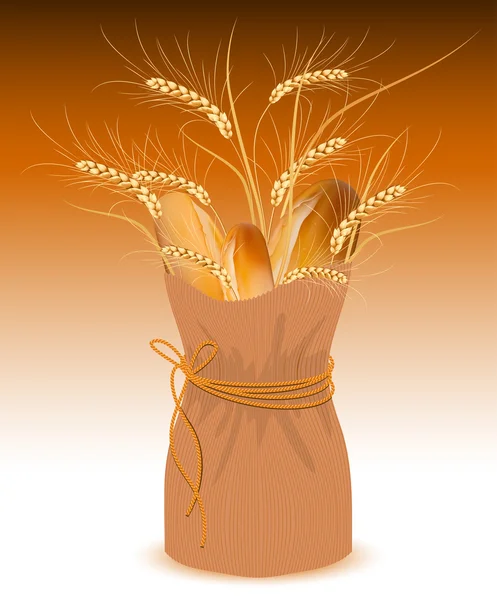 Ekmek ve buğday ile çanta — Stok Vektör