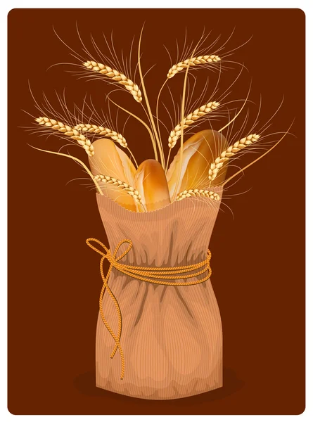 Bolsa con pan y trigo — Vector de stock