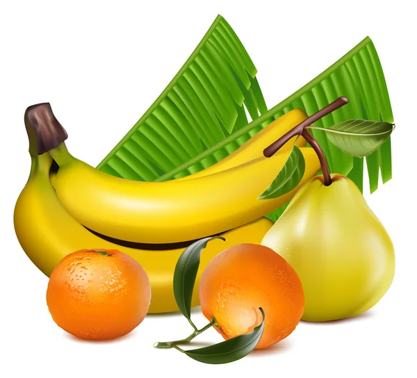 Fruit, bananen en rijpe peer. — Stockvector