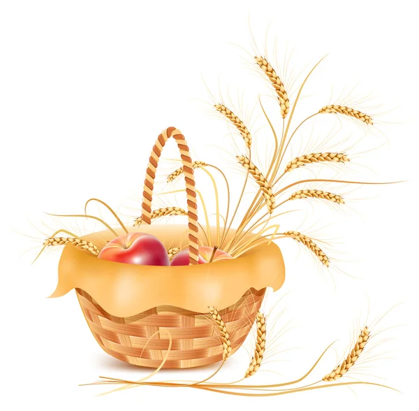 Orelhas de trigo e maçã —  Vetores de Stock