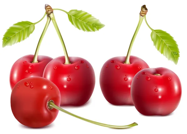 Cherries with water drops. — Stock Vector