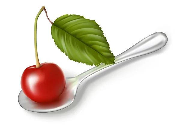 Cereza con cuchara — Vector de stock