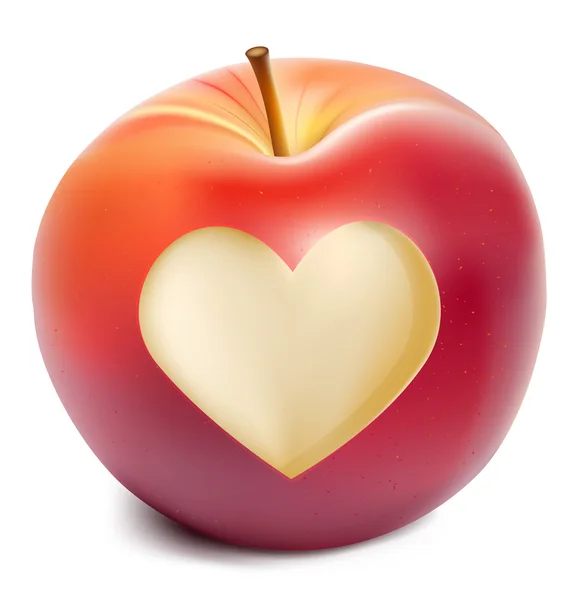 Red apple with heart — Stock Vector