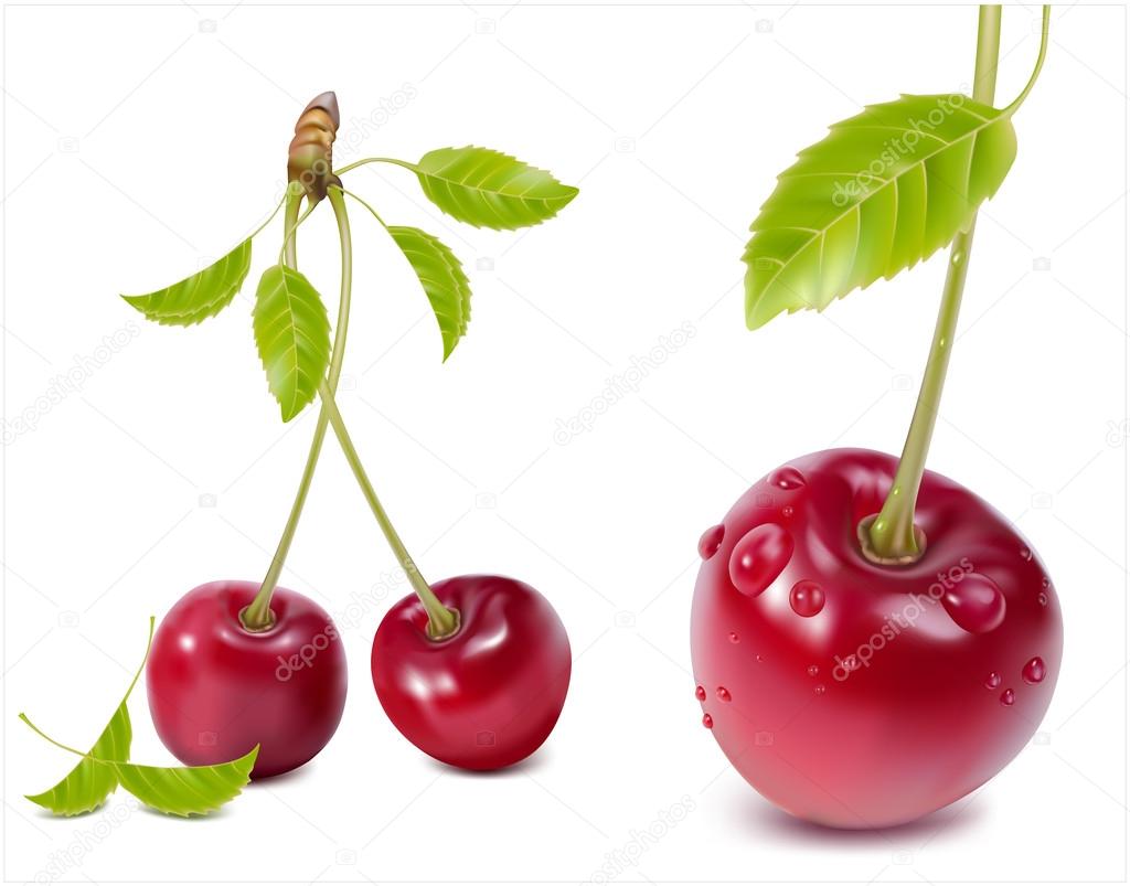 Cherries with water drops.