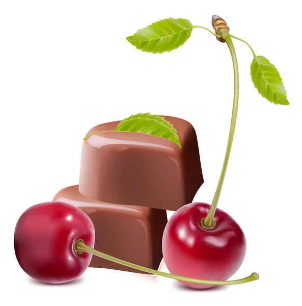 Chocolats en forme de cœur aux cerises . — Image vectorielle