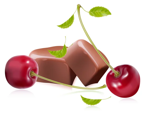 Chocolats en forme de cœur aux cerises . — Image vectorielle