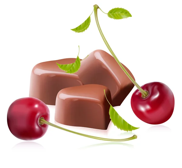 Chocolats en forme de cœur aux cerises . — Image vectorielle