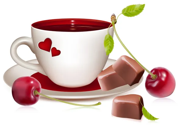 Copa de chocolates en forma de corazón de té — Archivo Imágenes Vectoriales