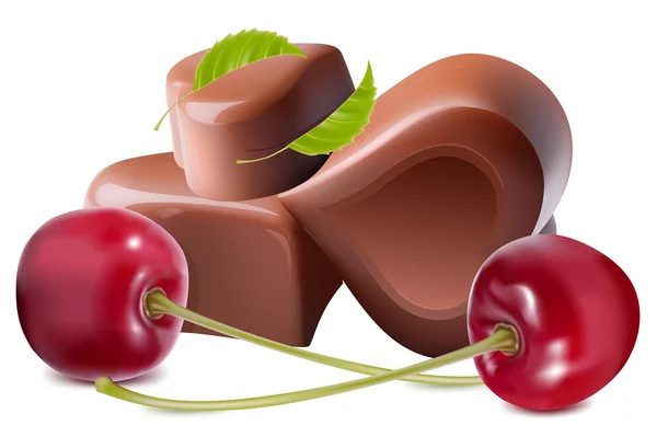 心形巧克力与樱桃. — 图库矢量图片