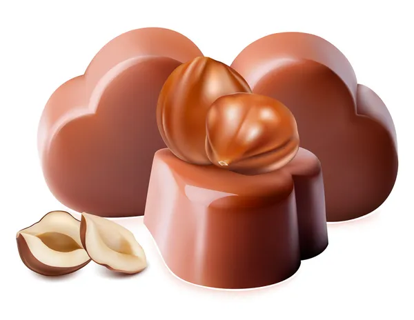 Chocolates with hazlnuts. — Stock Vector