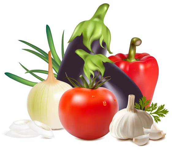 Colorido grupo fresco de verduras . — Vector de stock