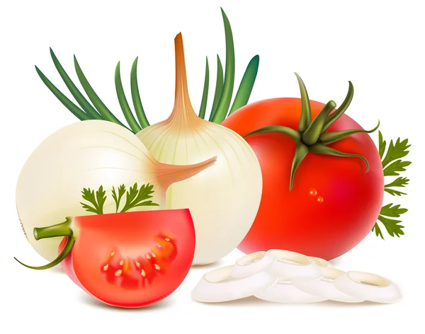 Cebulę i pomidory. — Wektor stockowy