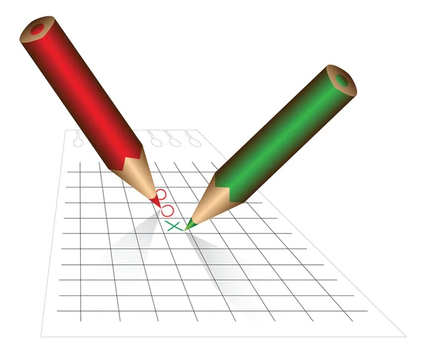 Zecken-Zeh-Spiel mit Bleistiften — Stockvektor