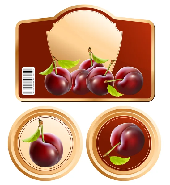 Design of packing plum jam jar. — Stock Vector