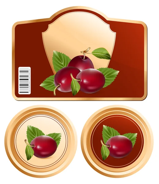 Emballage pot de confiture avec des prunes . — Image vectorielle