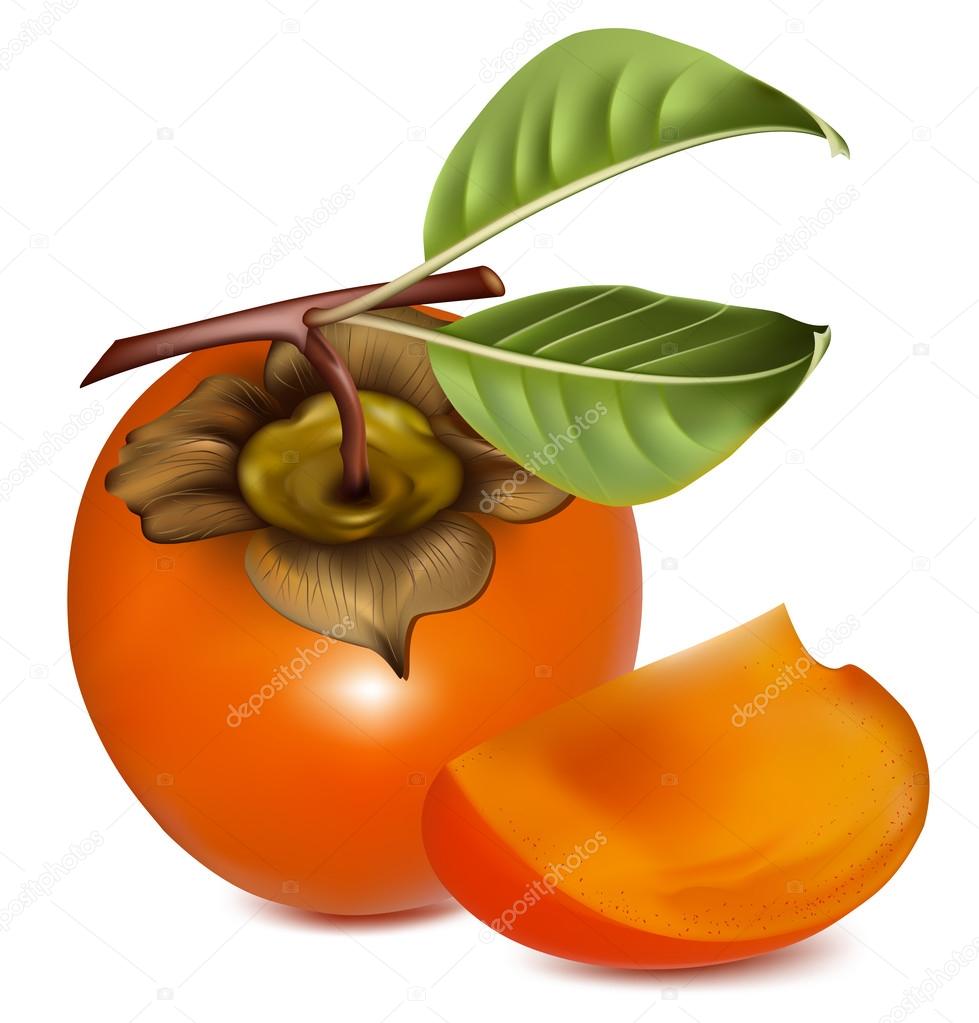 Persimmon with leaves.