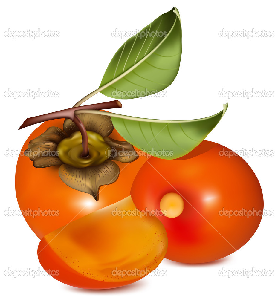 Persimmon with leaves.