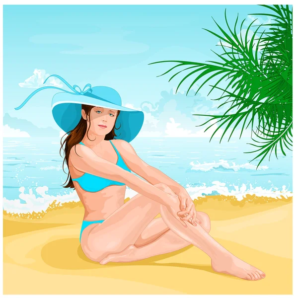 Fille sur la plage. — Image vectorielle