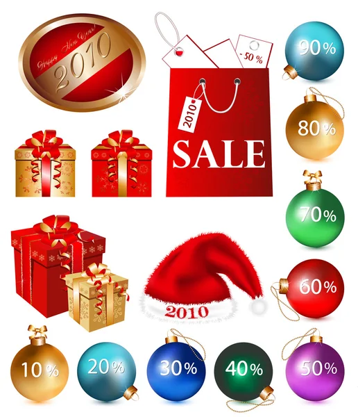 Balls, gift box, sales. — Stock Vector