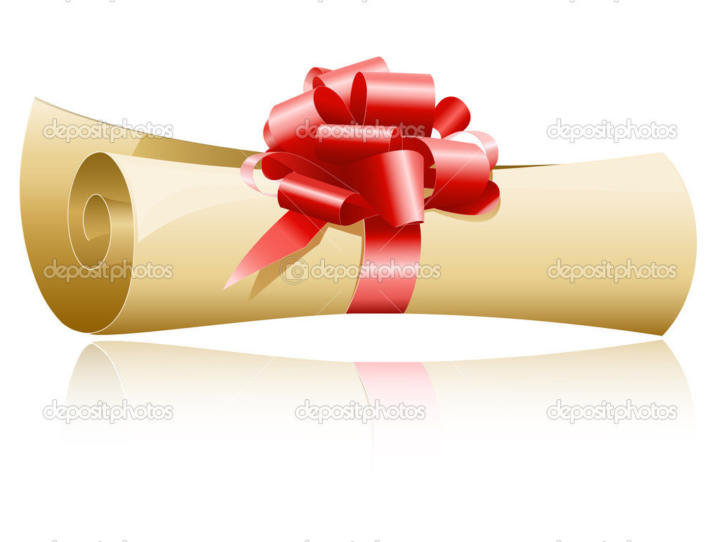 Paper scroll with red gift bow.