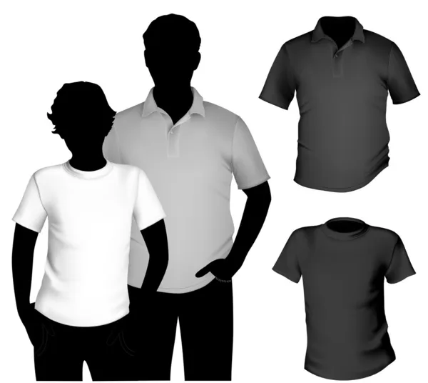 Mannen zwart-wit t-shirt en polo shirt — Stockvector