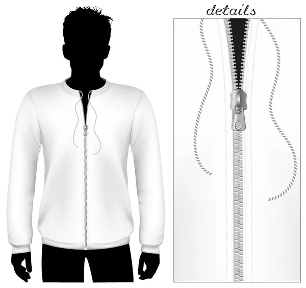 Sweat-shirt homme à fermeture éclair blanche — Image vectorielle