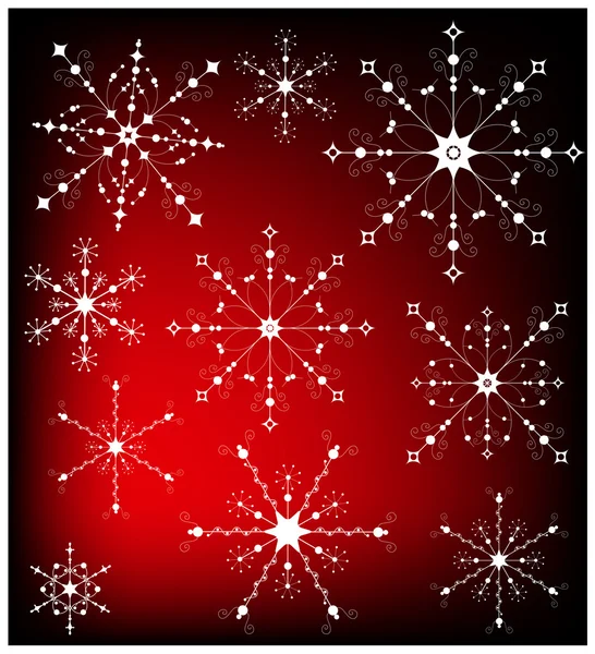 Snowflakes on the red background. — Stock Vector