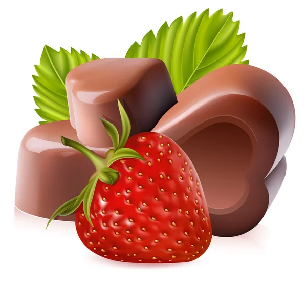 Jordgubbar och choklad godis. — Stock vektor