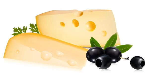 Cheese with black olives — Stock Vector