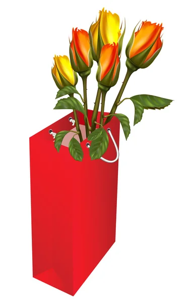 Gift röd väska med rosor — Stock vektor