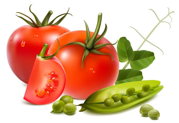 Tomate con guisantes maduros . — Vector de stock