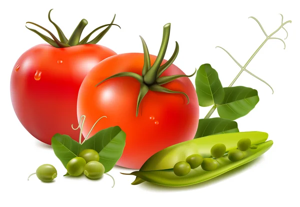 Tomato with ripe peas. — Stock Vector