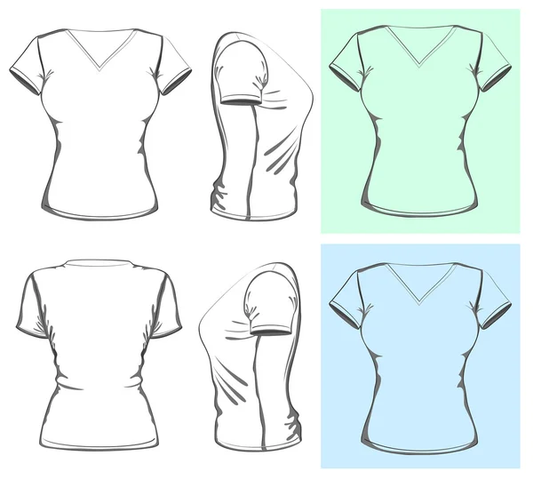 Dames v-hals shirt ontwerpsjabloon — Stockvector