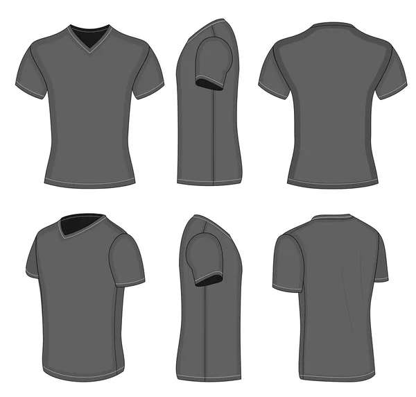 All views men's black short sleeve v-neck t-shirt — Stock Vector