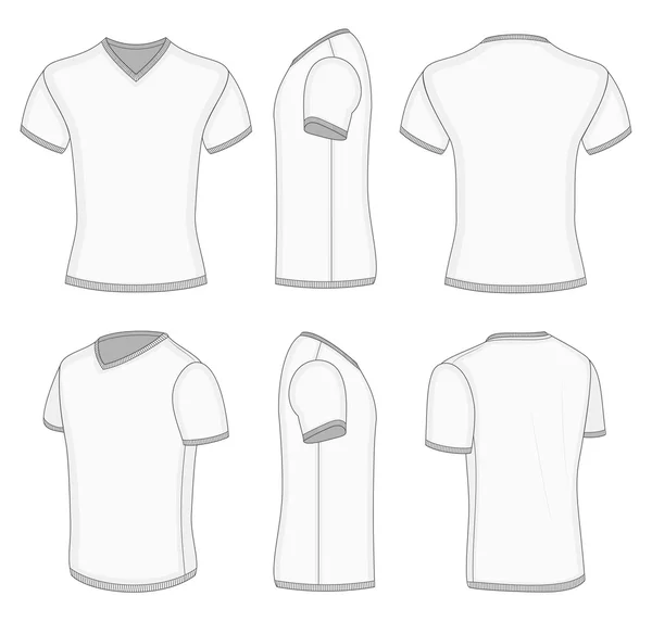 Men's white short sleeve t-shirt v-neck. — Stock Vector