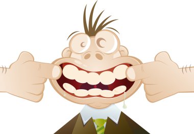 Funny cartoon man forced to smile clipart