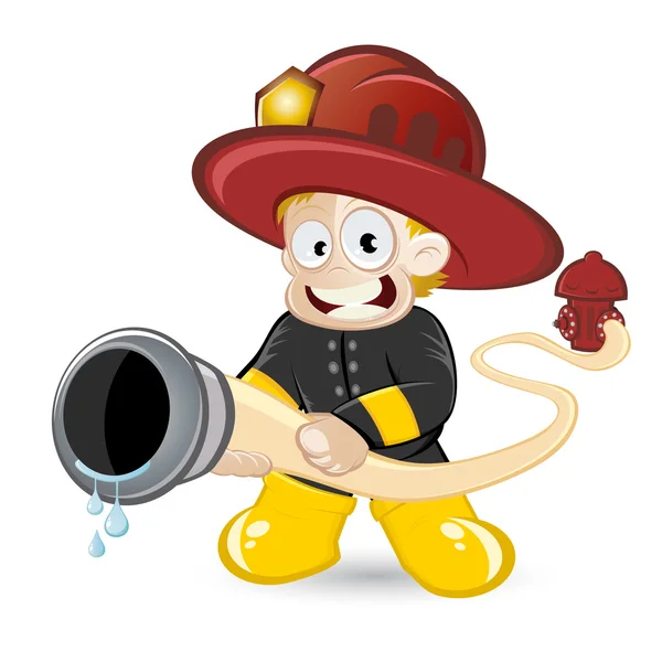 Divertido bombero de dibujos animados — Vector de stock