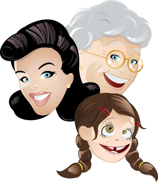 おばあちゃんのママと娘の漫画 — ストックベクタ